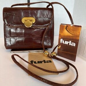 Furla Mini Brown Croc Embossed Crossbody. Genuine Leather (Project Piece) M.B.O.